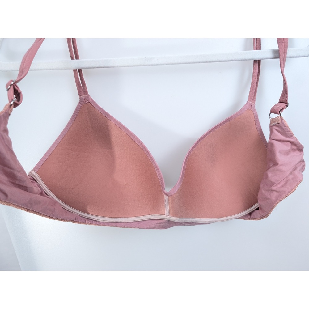 Aerie Real Sunnie Wireless Bra Size 34D Pink Lace Trim Smoothing Comfort T Shirt - Picture 6 of 10